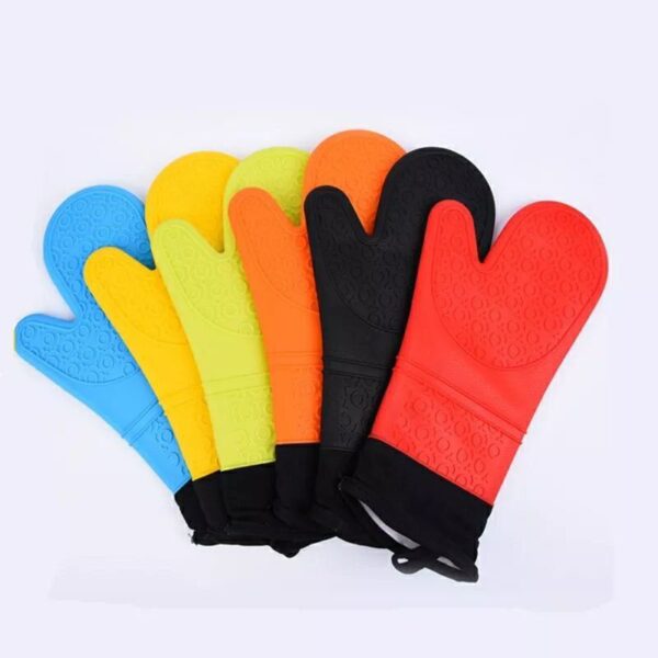 Silicone Thermal Gloves Long Padded Inside Heavy Material Silicone Outer Fabric Inner Heat Resistant Multicolor