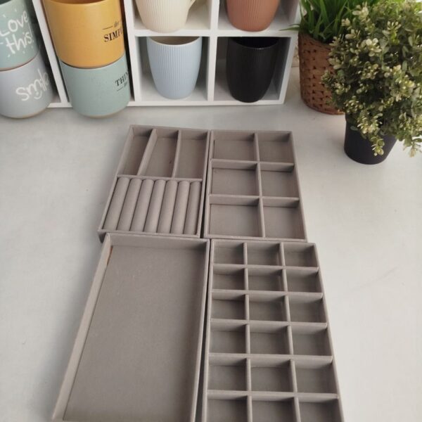 ewelry Drawer Organizer, Jewelry Organizers for Drawer Inserts Velvet Stackable Jewelry Tray Organizers Earring Necklace Organizer Trays and Storage for Women, Grey