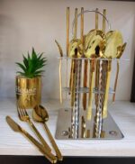 30-Piece Gold Cutlery with White Handles, Elegant Dining for 6"