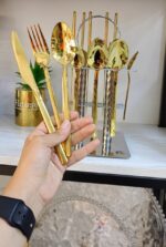 30-Piece Gold Cutlery with White Handles, Elegant Dining for 6" - Image 3