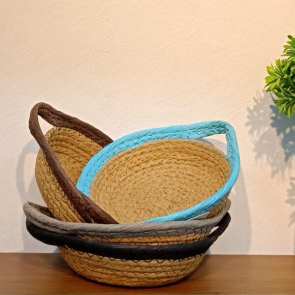 Natural Wicker Round Serving Basket Set with Handles,