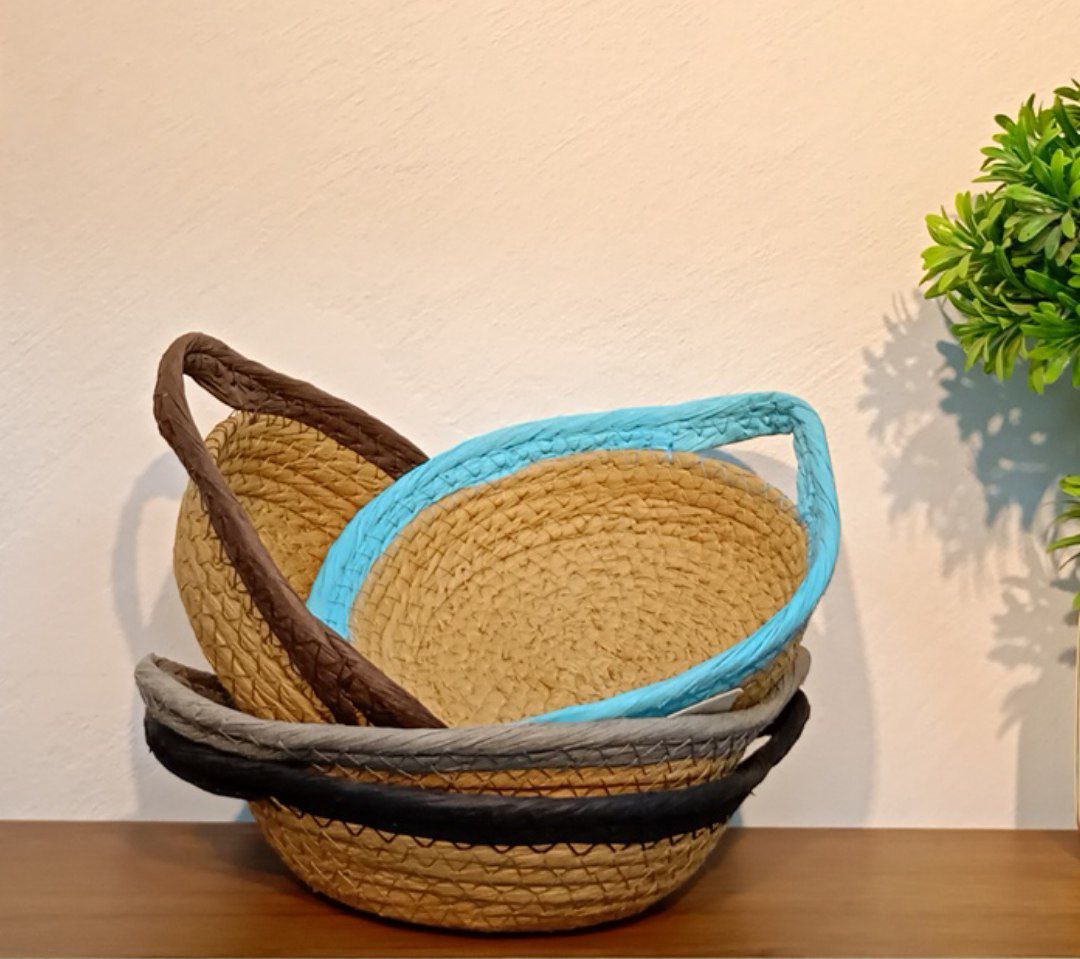 photo_5848158046285580149_y Natural Wicker Round Serving Basket Set with Handles, - Image 1