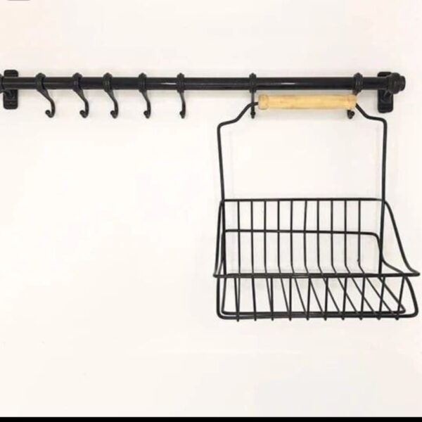 Stylish Sauce and Jar Holder – Durable Metal with Wooden Handle, Modern Design Black X