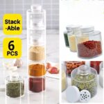 Portal Arura spice tower plastic transparent 6 pcs set spice jar pepper shaker box transparent rotating seasoning storage organizer herb kitchen rack condiment bottles for home and kitchen