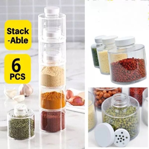 Portal Arura spice tower plastic transparent 6 pcs set spice jar pepper shaker box transparent rotating seasoning storage organizer herb kitchen rack condiment bottles for home and kitchen