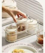 Kitchen Spice Set - Acrylic 3-Piece Spice Box with Lids, High-Quality Spoons, and Transparent Plastic Containers for Storing Salt, Sugar, and Spices - Image 2