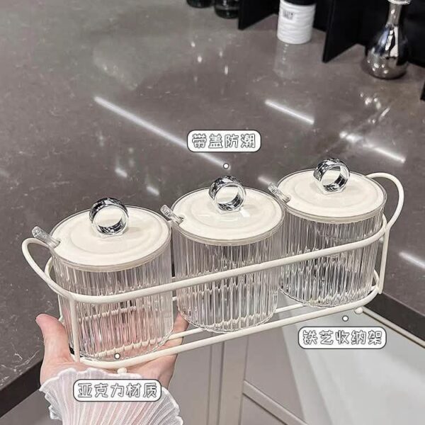 Kitchen Spice Set - Acrylic 3-Piece Spice Box with Lids, High-Quality Spoons, and Transparent Plastic Containers for Storing Salt, Sugar, and Spices