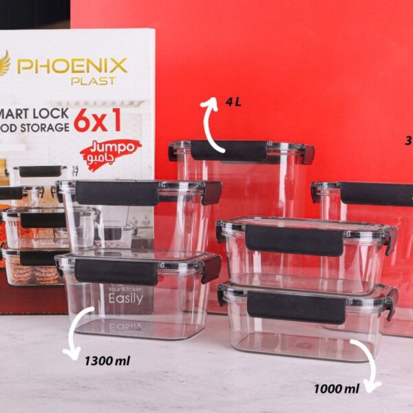 Generic Acrylic Refrigerator Food Container Set, 6 Pieces Airtight Lock with Clear Silicone Sealing Sides, Transparent Storage Boxes for Fresh Food, Fridge, Kitchen Organization.