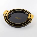 Melamine Serving Tray Set 3 Pieces With Gold & Black Oval