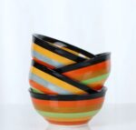 Adorable Ceramic Noodle Bowl, 250 ml, Serving rice, salad, Soup, dessert, fruits and ice cream, porcelain Bowl microwave and dishwasher safe, hot resistant Pattern, 12 cm, Multicoloured Striped - Image 5