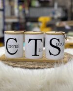 Ceramic Tea Coffee Sugar Storage Container Set of 3 with Stand and Bamboo Wood Lid - Modern Spice Jars Large Capacity for Kitchen Organization and Decor