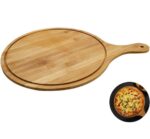 Wooden Pizza Tray with Handle for Baking and Slicing Pizza (Size:6ml) (Large Round) - Image 5
