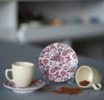 Generic Porcelain Coffee Cup Set, 2 Cups and 2 Serving Plates, (PINK) - Image 2