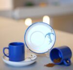 Generic Porcelain Coffee Cup Set, 2 Cups with Matching 2 Plates, (Black,blue and white) - Image 2