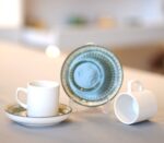 Generic Porcelain Coffee Cup Set, 2 Cups with Matching 2 Plates, (Black,blue and white) - Image 3