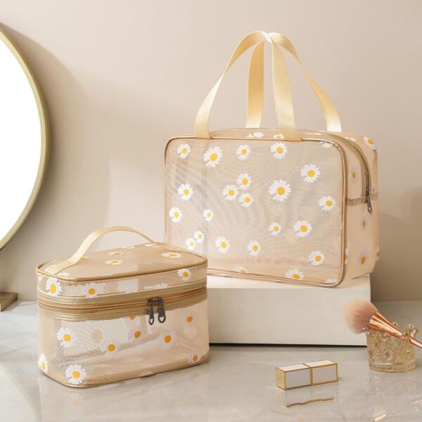 Generic Floral Pattern Travel Toiletry Bag Set, 2 Pieces, Beige
