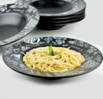 Generic Porcelain Pasta Plate, 27 cm, Microwave and Dishwasher Safe,(white and black) - Image 4