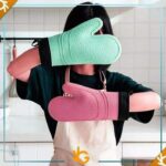 ⁦Silicone Thermal Gloves Long Padded Inside Heavy Material Silicone Outer Fabric Inner Heat Resistant Multicolor⁩ - الصورة ⁦4⁩