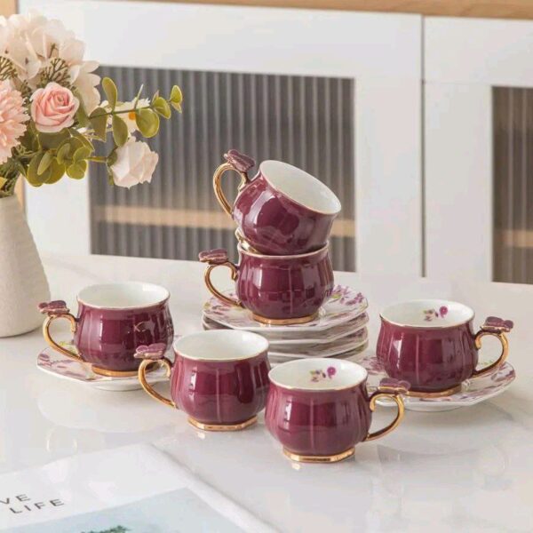 Generic Porcelain Coffee Mug Set with Floral Design, 6 Pieces