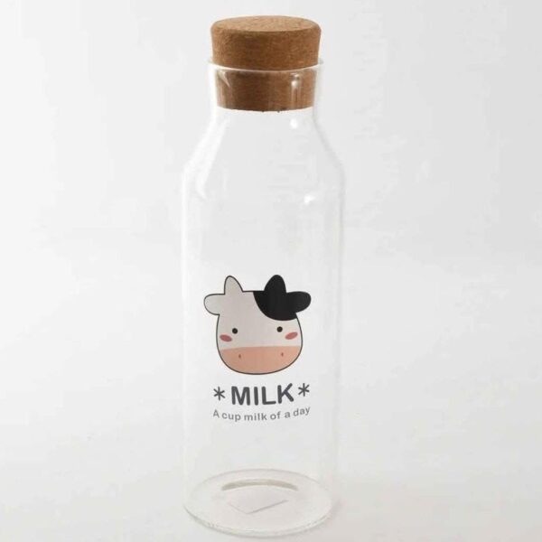 Generic Glass Milk Bottle with Cork Lid, 1200ml, Cute Cow Design, Hot and Cold Drinks .db