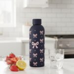 500ml Vacuum Insulated Stainless Steel Water Bottle - Elegant Navy Blue with Pink Bow Pattern - Leakproof Double Wall Thermal Flask - Keeps Drinks Hot & Cold for School, Office & Gym(BLACK) - Image 3