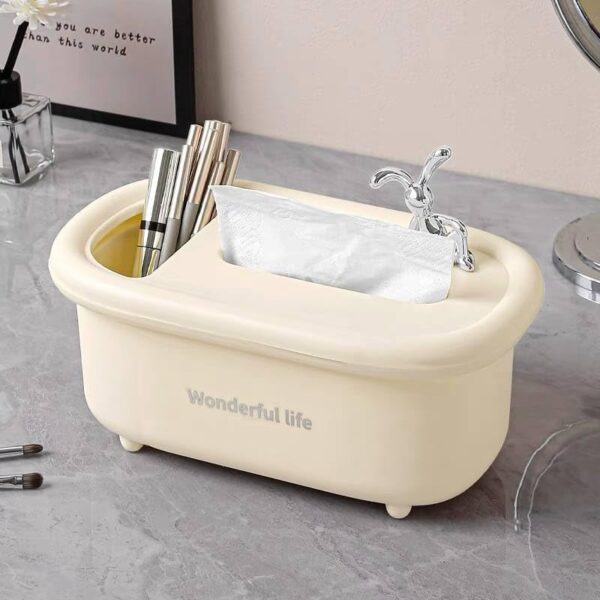 Generic Wonderful Life Decorative Tissue Box Cover with Storage Compartment, Rabbit Design, Plastic, Beige .lo