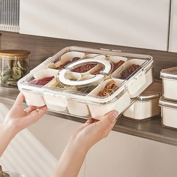 8-Compartment Acrylic Spice Organizer Box with Airtight Lids for Kitchen and Fridge 31x24 cm, Clear Durable Container for Herbs, Seasonings, and Cooking Essentials