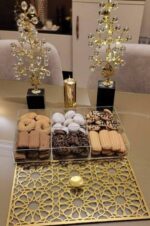 Generic Acrylic Serving Box with Gold Arabesque Lid and Crystal Handle, 6 Compartments, 36 x 24 cm, Clear Storage Organizer for Ramadan Sweets, Cookies, Snacks, Biscuits and Treats - Image 4