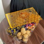 Generic Acrylic Serving Box with Gold Arabesque Lid and Crystal Handle, 6 Compartments, 36 x 24 cm, Clear Storage Organizer for Ramadan Sweets, Cookies, Snacks, Biscuits and Treats - Image 3