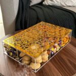 Generic Acrylic Serving Box with Gold Arabesque Lid and Crystal Handle, 6 Compartments, 36 x 24 cm, Clear Storage Organizer for Ramadan Sweets, Cookies, Snacks, Biscuits and Treats