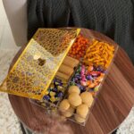 Generic Acrylic Serving Box with Gold Arabesque Lid and Crystal Handle, 6 Compartments, 36 x 24 cm, Clear Storage Organizer for Ramadan Sweets, Cookies, Snacks, Biscuits and Treats - Image 2