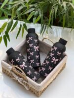 500ml Vacuum Insulated Stainless Steel Water Bottle - Elegant Navy Blue with Pink Bow Pattern - Leakproof Double Wall Thermal Flask - Keeps Drinks Hot & Cold for School, Office & Gym(BLACK)