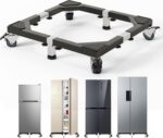 Heavy Duty Steel Fridge Stand with Wheels Adjustable Refrigerator Stand Washing Machine Base Furniture Dolly for Mini Fridge, Washer and Dryer（Black/Large ）