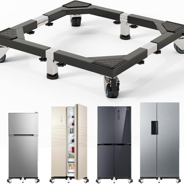 Heavy Duty Steel Fridge Stand with Wheels Adjustable Refrigerator Stand Washing Machine Base Furniture Dolly for Mini Fridge, Washer and Dryer（Black/Large ）