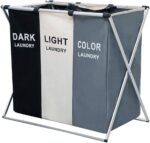 Nicesail 3 Section Laundry Basket Printed Dark Light Color, Foldable Hamper/Sorter with Waterproof Oxford Bags and Aluminum Frame, Washing Clothes Storage for Home, Dormitary Multicolored