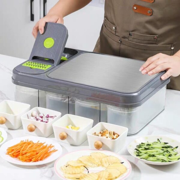 Jumbo Vegetable Slicer with Built-in Cutting Board, Multi-Blade Vegetable Cutter with Egg Yolk Separator, Vegetable Peeler and Brush to Clean the Slicer as Easy as a Pro