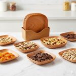 Generic Wooden Dinnerware Set with Stand, 6-in-1 Multi-Purpose Serving Set, 5 Pieces with Storage Stand, Natural Wood Snack Plates, .sg