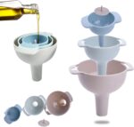 Set of 4 Kitchen Funnels, Nesting Funnels with Handles, Food-Grade Plastic Wide-Mouth Funnels with Removable Strainer for Filling Bottles with Oil/Liquid/Food/Powder
