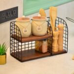 Coffee rack - A very elegant and beautiful stand. You can organize everything related to coffee and drinks. A metal stand with 2 strong wooden shelves divided into dimensions: 40*25 cm * 16 cm depth. - Image 4