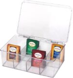 6 Compartments Clear Acrylic Organizer Box, Multi-Use Organizer for Tea, Coffee, Spices, Makeup, 22x17x10cm