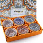 Skelang Ceramic Serving Bowls, Rice Bowl with Gift Box, Bohemian Style Pottery Bowls, Porcelain Serving Bowls for Rice, Creal, Dessert, 10oz/300ml, Set of 6
