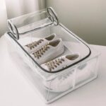 Durable Foldable Shoe Organizer with Transparent Cover and Metal Frame 60x30x16 cm Under Bed Storage Box for Shoes and Accessories Moisture Resistant