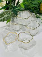 Crystal Glass Serving Set - 6 Gold-Rimmed Bowls for Desserts, Soups, and Rice Pudding, Perfect for Home