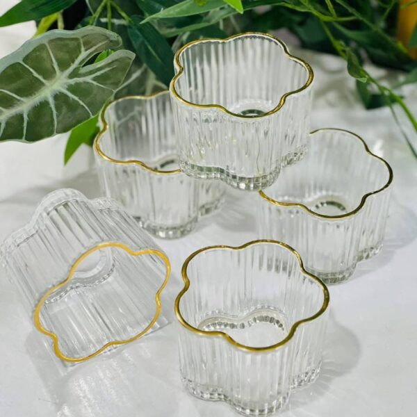 Crystal Glass Serving Set - 6 Gold-Rimmed Bowls for Desserts, Soups, and Rice Pudding, Perfect for Home