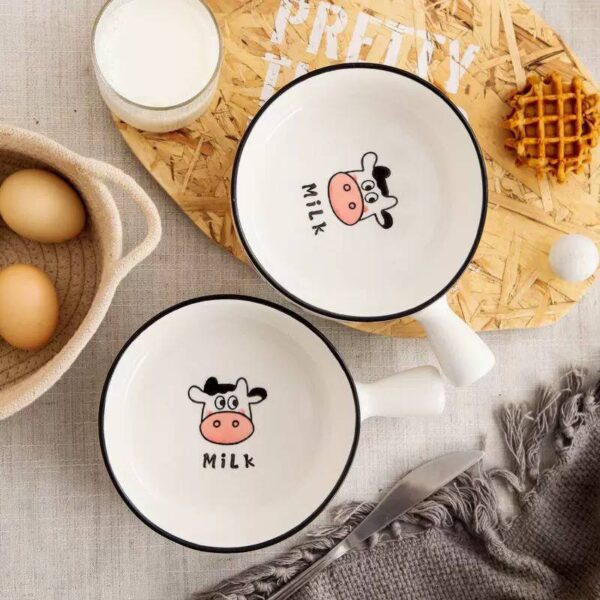 Generic Ceramic Egg Fryer Pan with Cute Cow Milk Design, Heat-Resistant Porcelain, 17x8 cm,