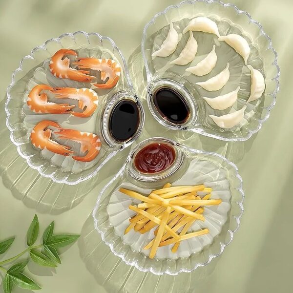 illicanhua Shell Shaped Divided Plate, Glass Dipping Dish, Salad Bowl, Fruit Plate, Multi-Use Glass Dinner Plate, Clear, Number of Pieces:1