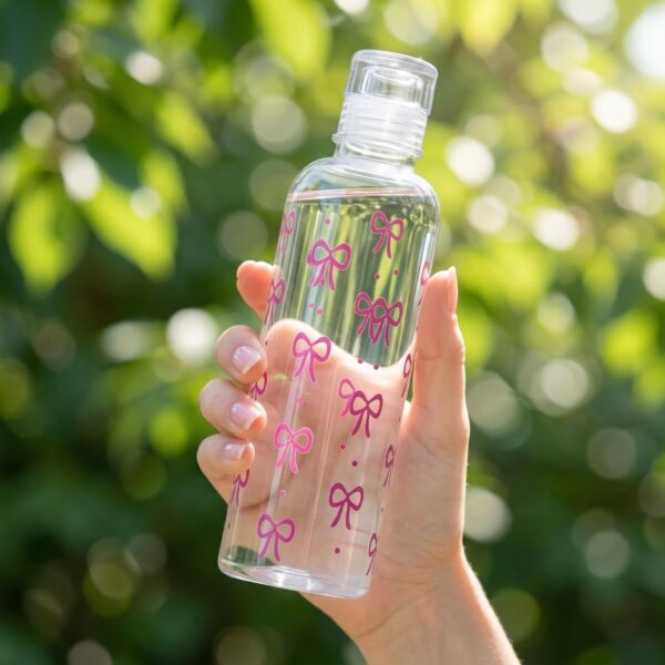 500ml Clear Acrylic Water Bottle with Pink Bow Design – Leak Resistant Push Lid – Lightweight Reusable Drink Bottle for Daily Use