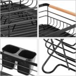 Dish Drying Rack with Removable Drip Tray, Metal Dish Drying Rack Organizer for Kitchen with Wooden Handles, Dish Rack, Dish Drainers - Image 4