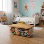 Sella Serving Box with Wooden Lid and Gold Handle, Clear Acrylic Multi Use for Dates, Nuts and Desserts, Luxury Modern Design