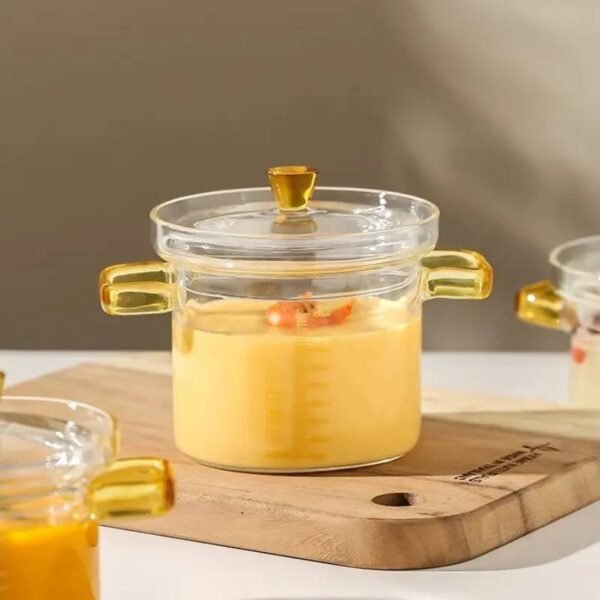Mini Glass Cooking Pot with Glass Lid and Handle - Transparent Heat Resistant Glass for Daily Use - Capacity 300ml
